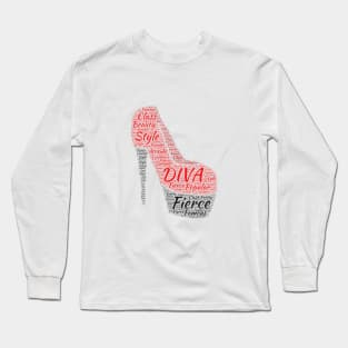 Red High Heel Diva Word Cloud Art Long Sleeve T-Shirt